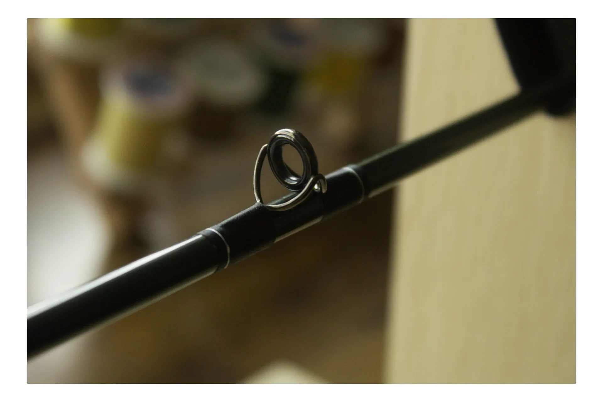 Close-up of snake guide ring on fly rod