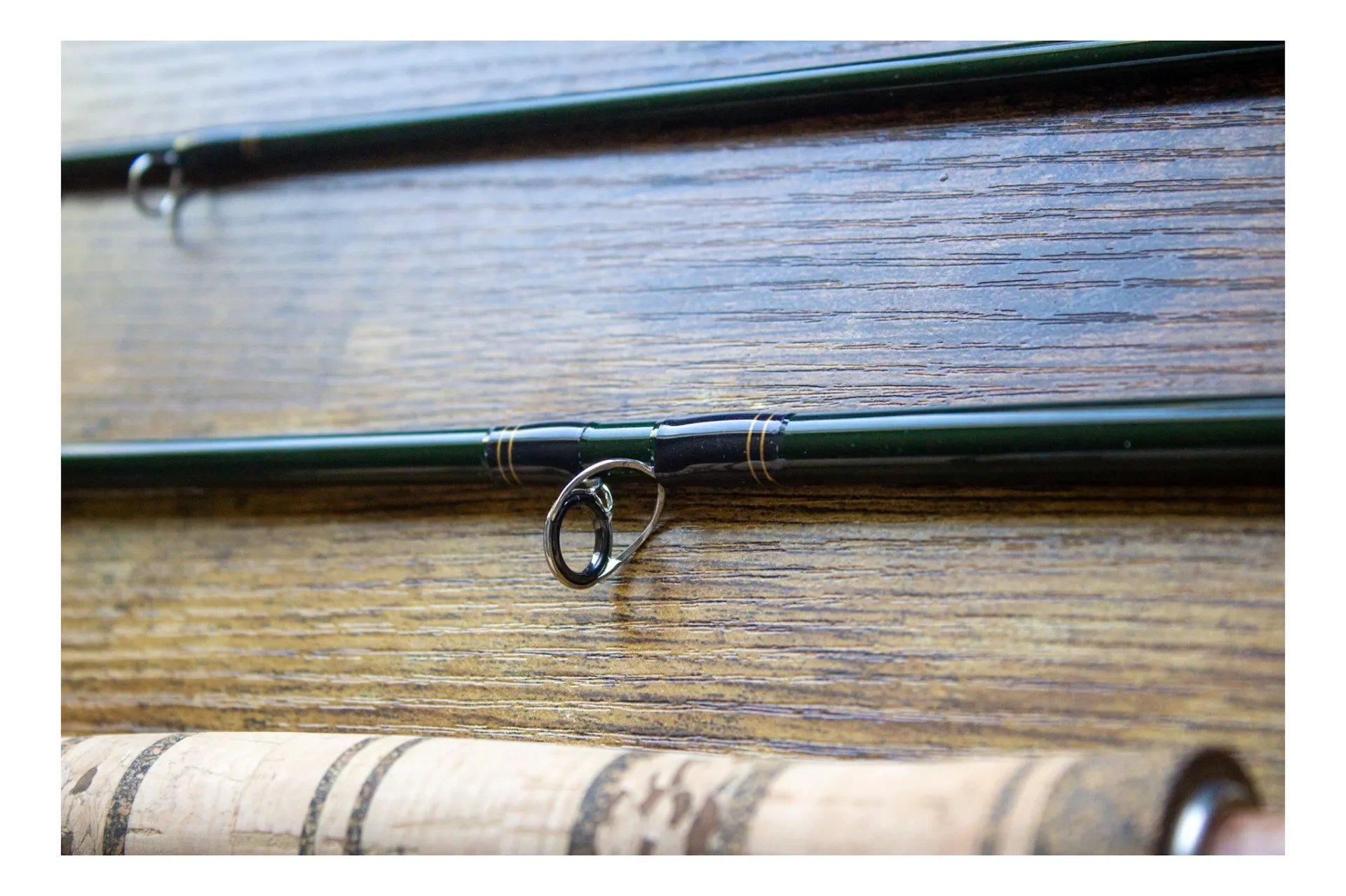 Close-up of guide wrapping and gold accents